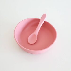 Silicone Suction Bowl and Spoon - Rose