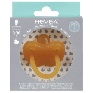Original Hevea 100% natural rubber latex SYMMETRICAL pacifier Duck, Size 3-36 months