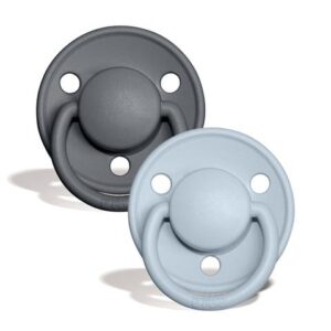BIBS De Lux Silicone Dummy Twin Pack - Iron & Baby Blue