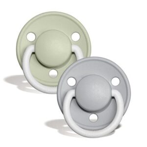 BIBS De Lux Glow Silicone Dummy Twin Pack - Sage & Cloud