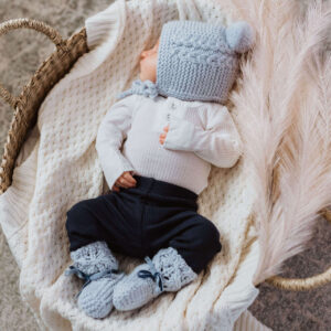 Snuggle Hunny Kids - Merino Wool Baby Bonnet and Booties - Blue